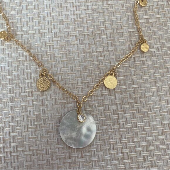 Ettika Layered Gold Coin & Shell Disc Necklace Set – 18kt Plated, Chic & Dainty - Picture 6 of 6
